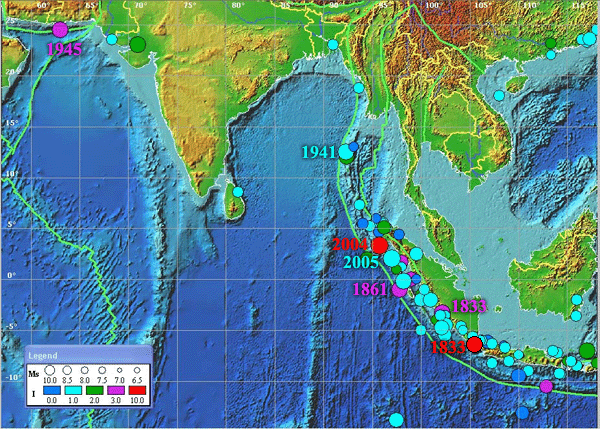 The map of the epicenters of tsunamigenic earthquakes