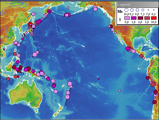 The map of epicenters of tsunamigenic earthquakes