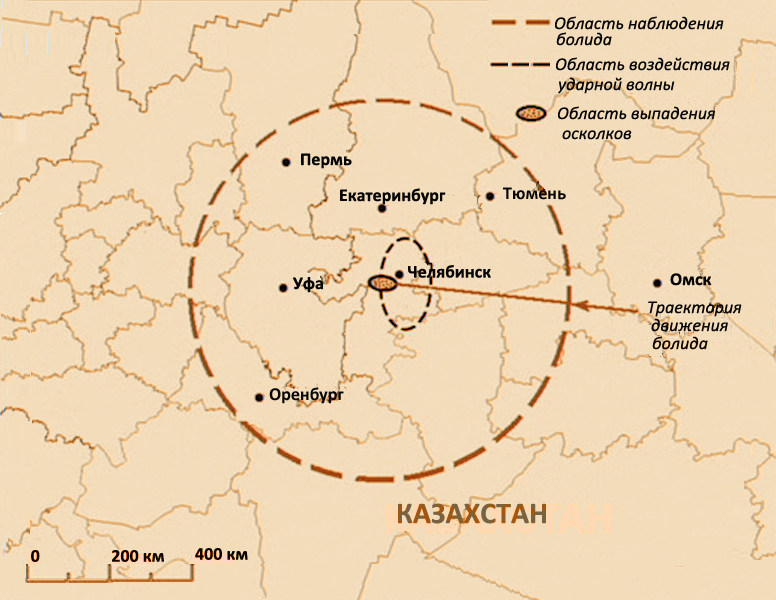 Карта метеоритов упавших на землю